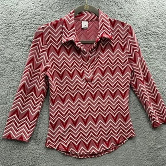 Newport Women's Red Chevron Pattern 3/4 Sleeves Groovy Shirt Casual Weekend - Picture 4 of 7